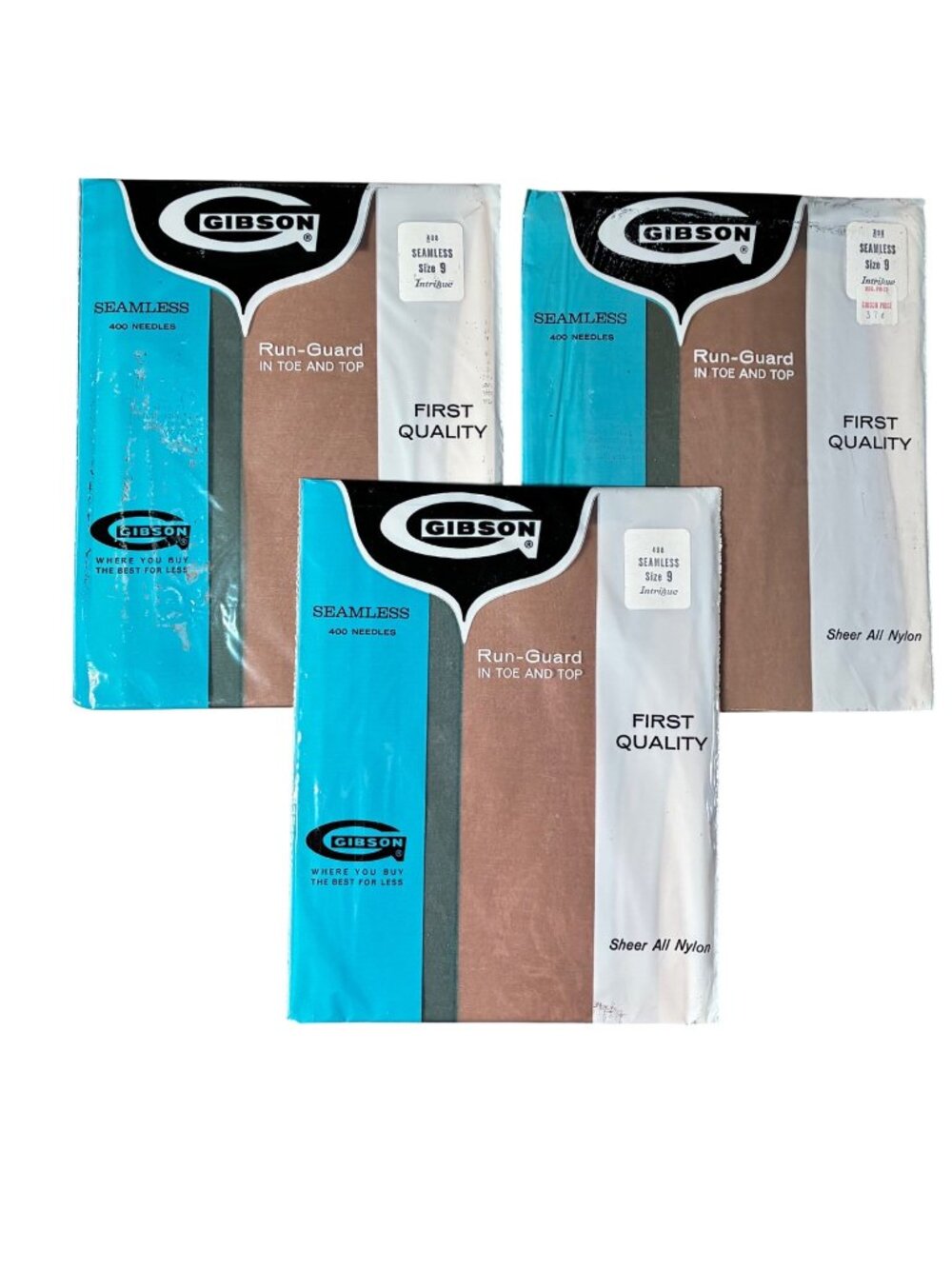 Gibson Seamless Run-Guard Sheer Nylon Stockings Size 9 Intrigue Lot of 3
